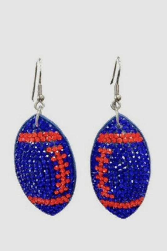 Blue Orange Football Crystal Puffy Hook Earrings