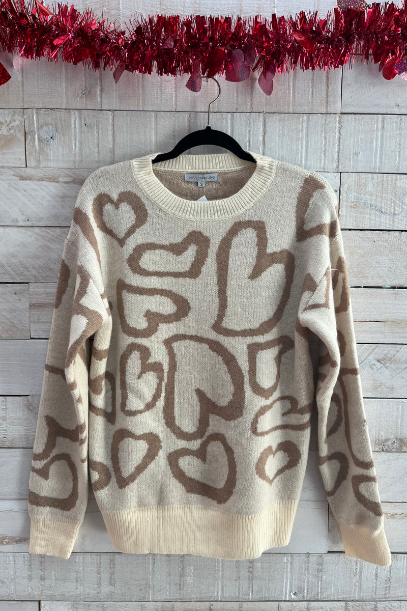 Abstract Heart Sweater- Cream