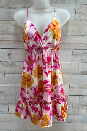 Floral Print Dress- Pink Multi