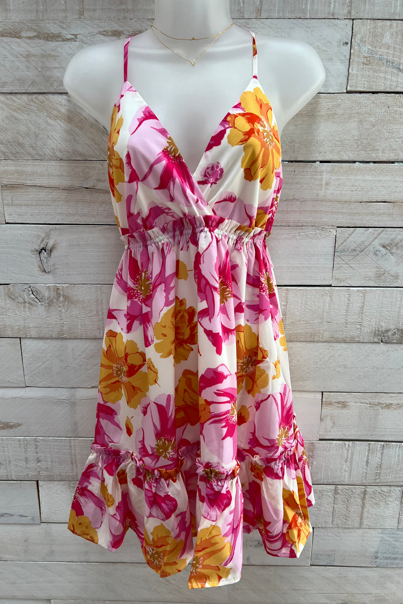 Floral Print Dress- Pink Multi