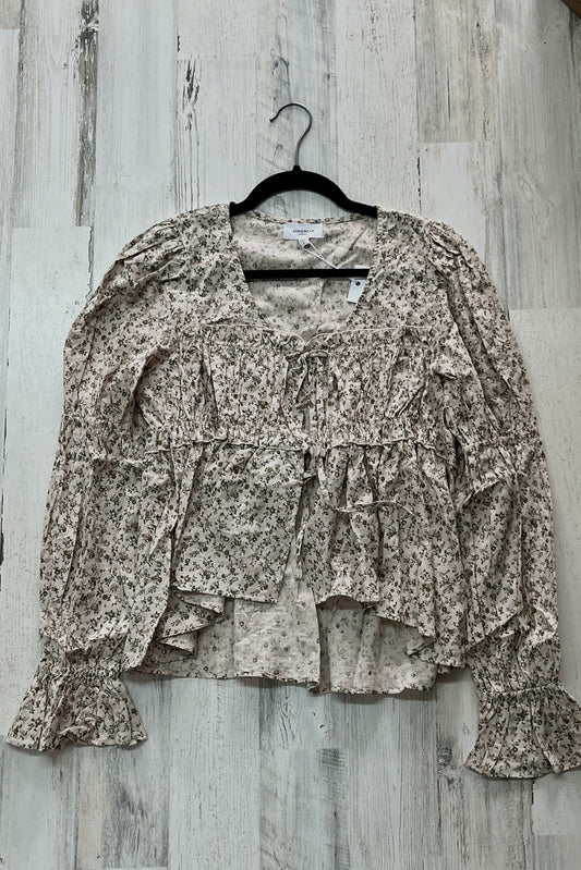 Ditsy Print Front Tie Rutching Detail Blouse