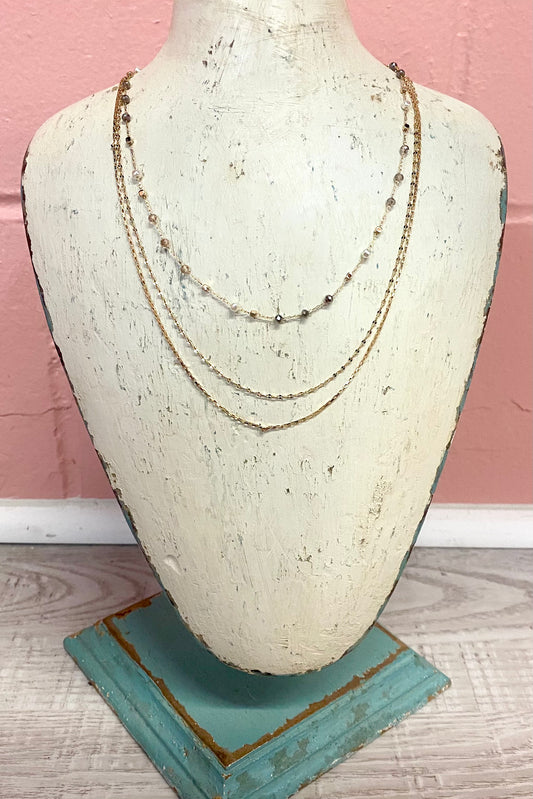 3 Layered Glass Bead Chain Necklace