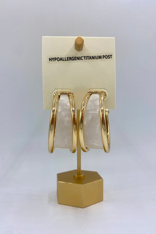 White Shell Gold Hoops