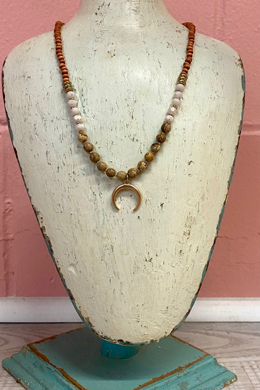 Neutral Color Crescent Bead Choker