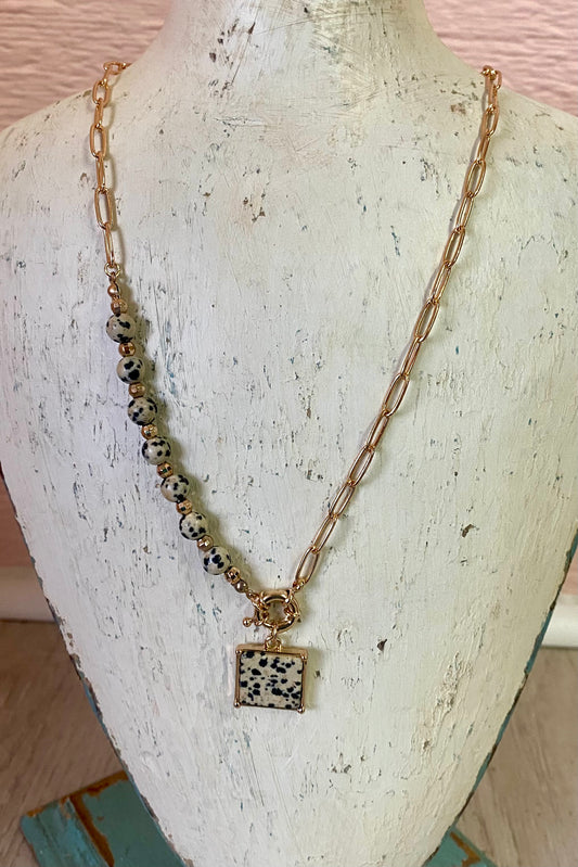 Square Stone & Ball Necklace Set