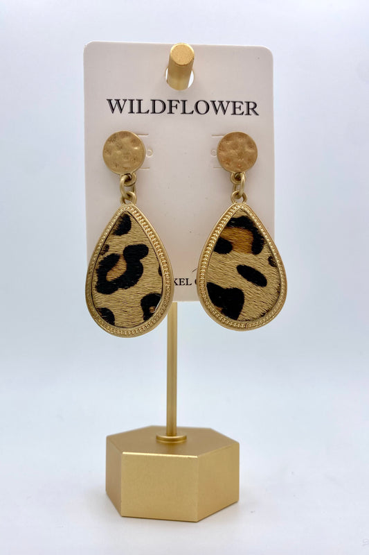 Teardrop Leopard Cowhide Earrings