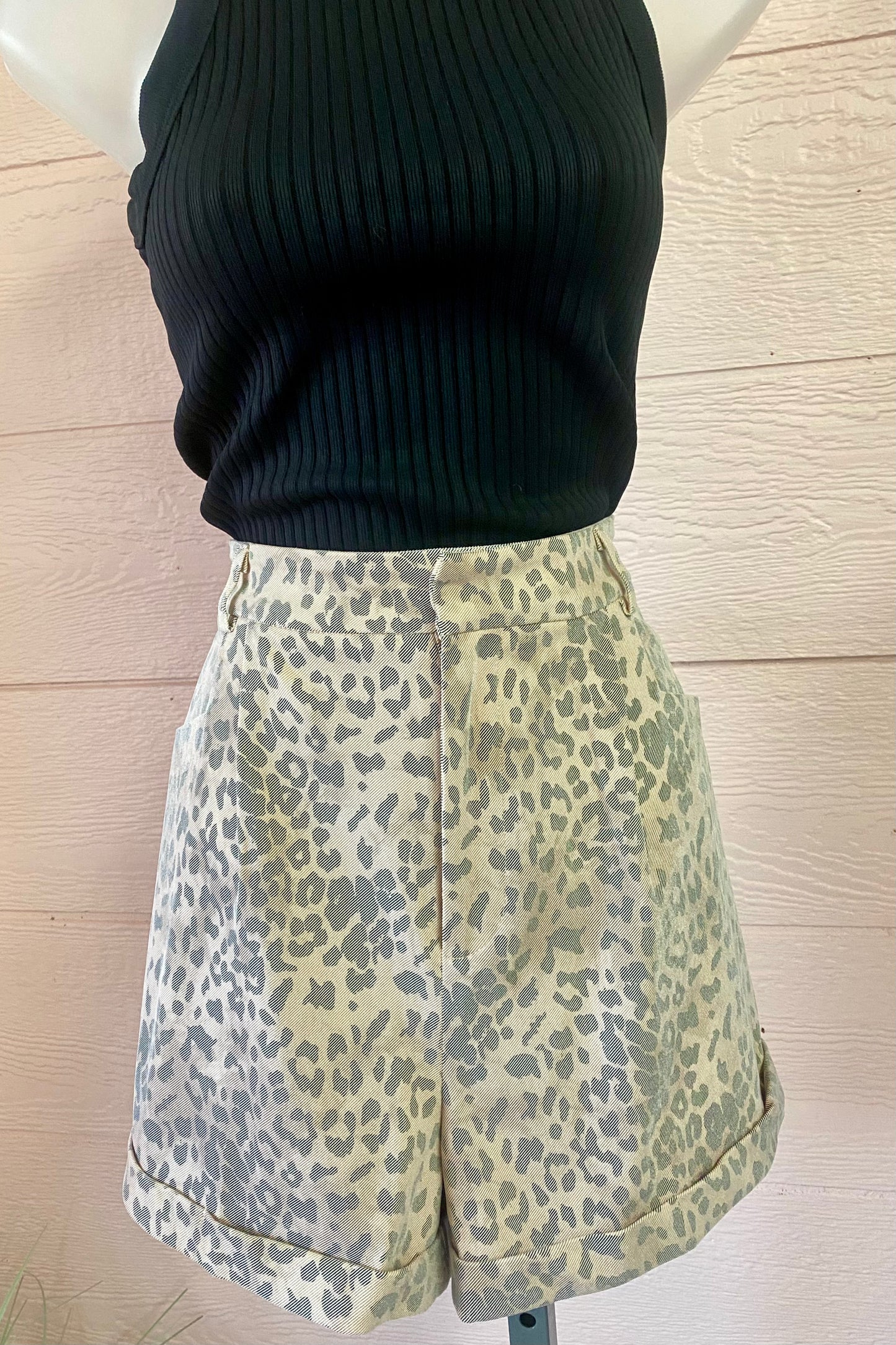 Leopard Suede Cuffed Shorts