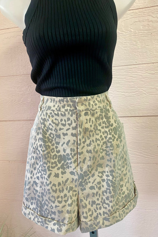Leopard Suede Cuffed Shorts