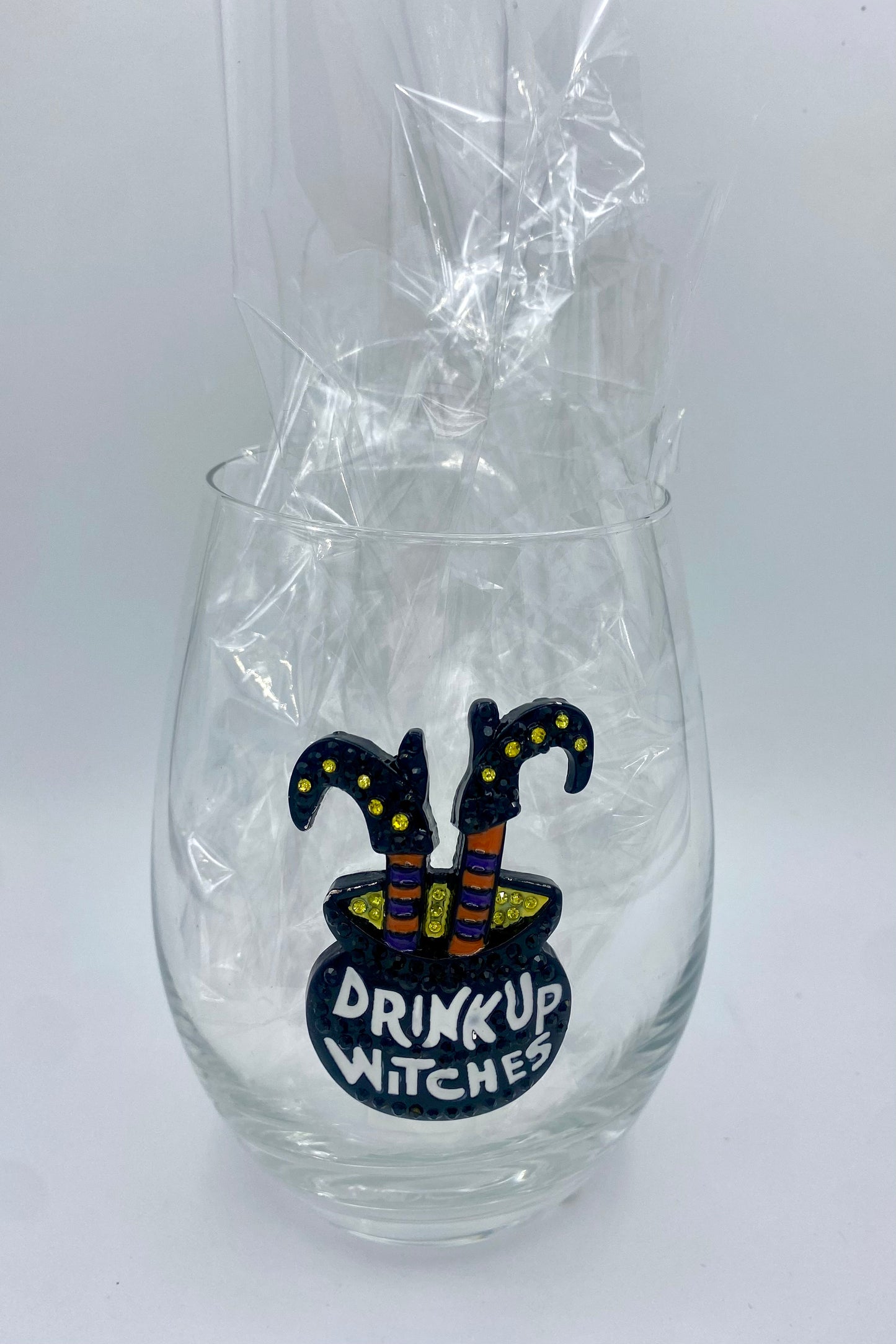"Drink Up Witches" Jeweled Stemless Wine Glass
