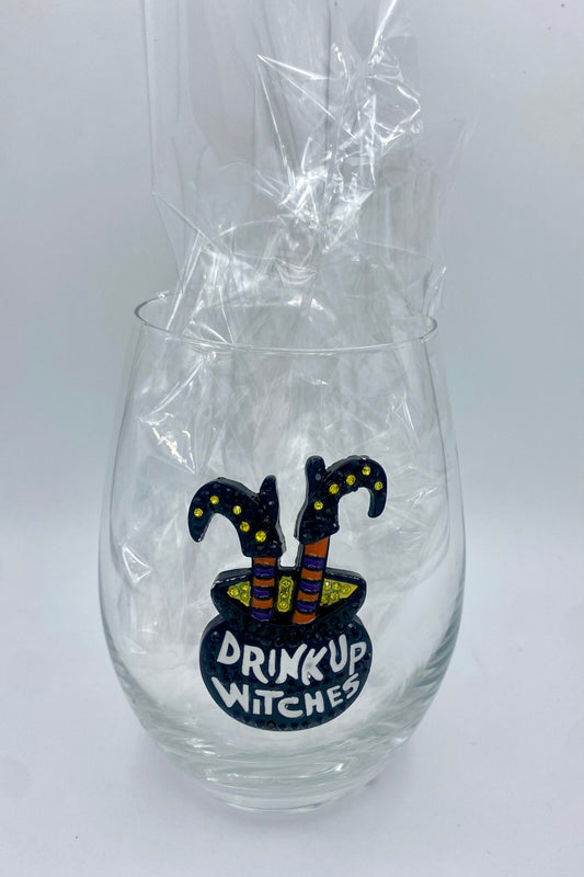"Drink Up Witches" Jeweled Stemless Wine Glass