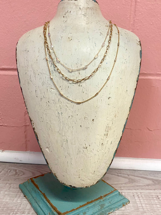 Layered Chain Glass Bead Necklace