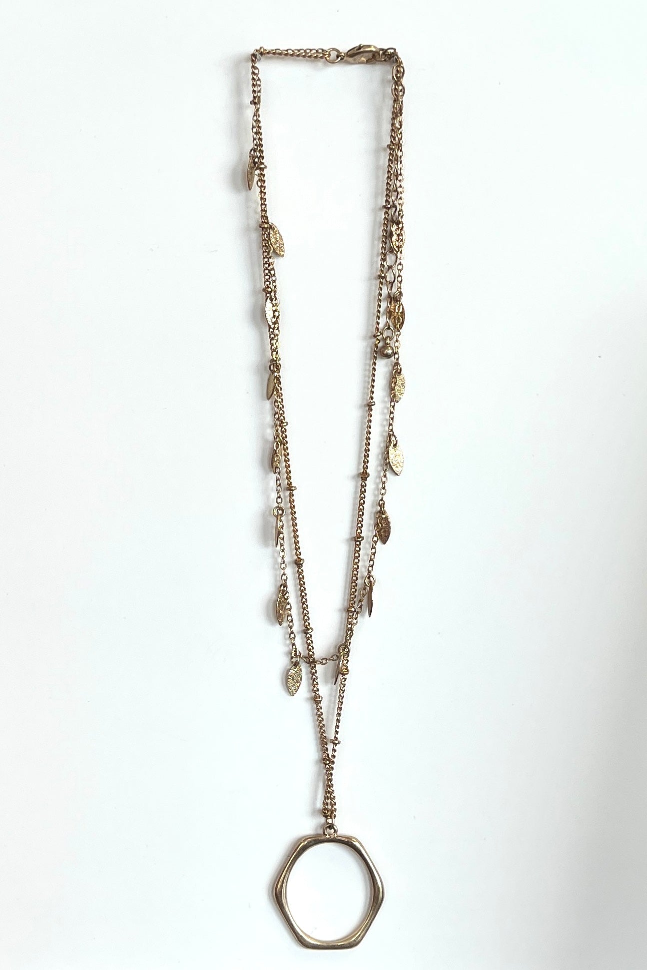Circle Leaf Charm Layered Necklace