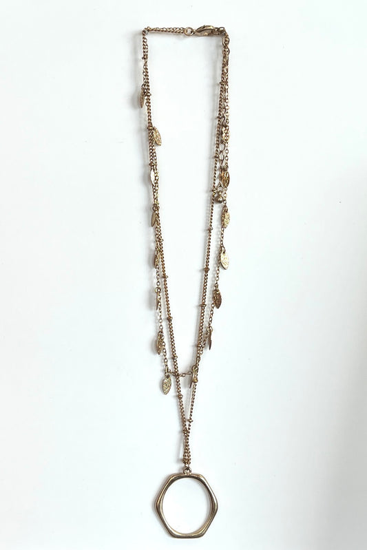 Circle Leaf Charm Layered Necklace