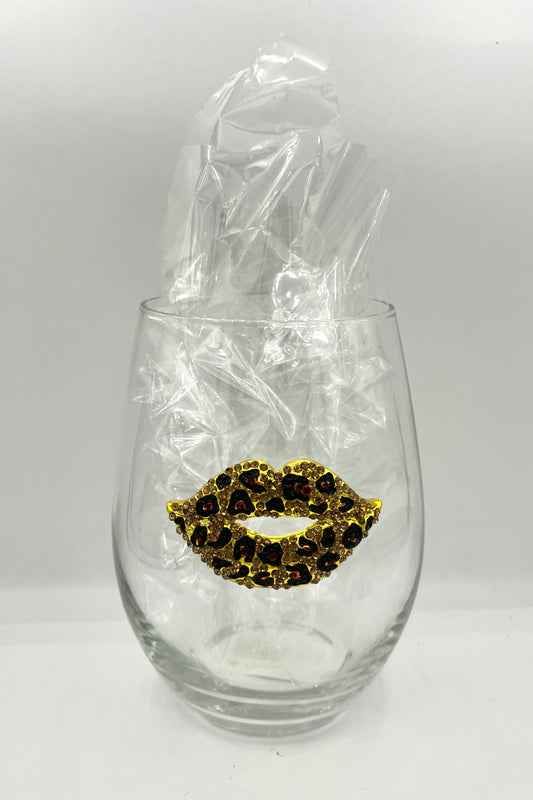 Leopard Lips Stemless Wine Glass