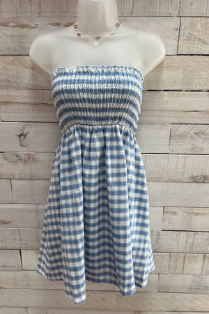 Babydoll Checkered Dress- Blue/White
