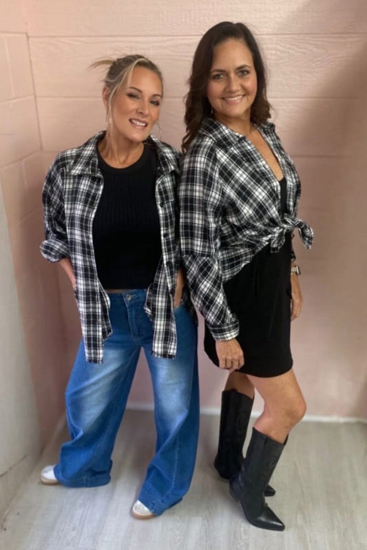 Button Down Dolphin Hem Plaid Shirt