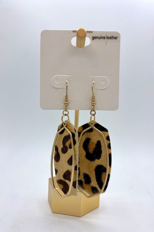 Leopard & Gold Hexagon Outlined Earrings