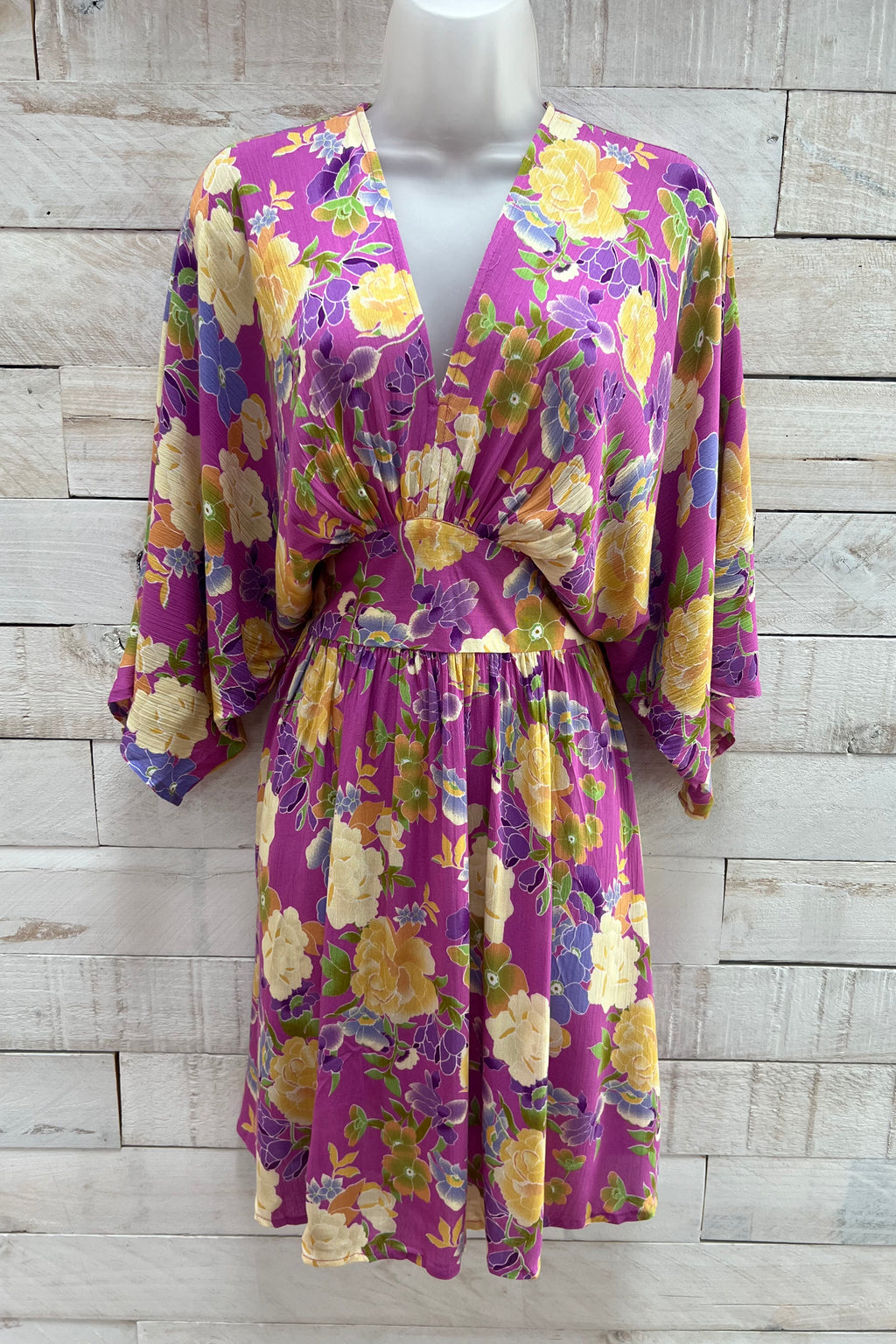 Kimono Sleeve Mini Dress- Passion Pink/Multi