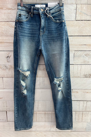 High Rise Slim Straight Jeans- Dark Wash