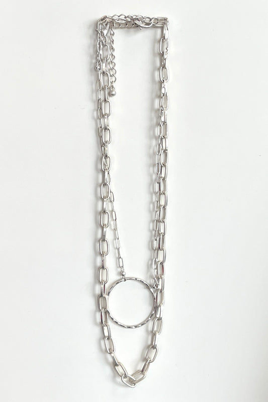 Silver Circle Chain 2 Piece Necklace Set