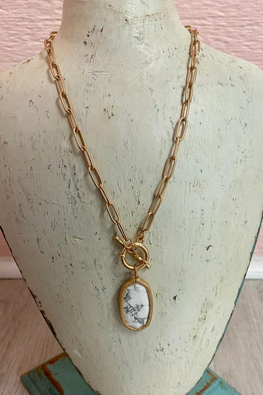 Hexagon Stone Chain Necklace