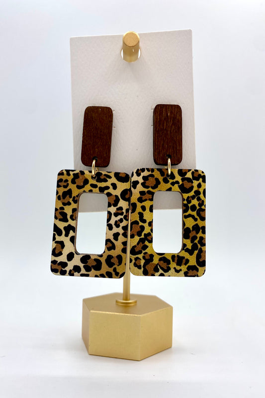 Rectangle Wood Earrings