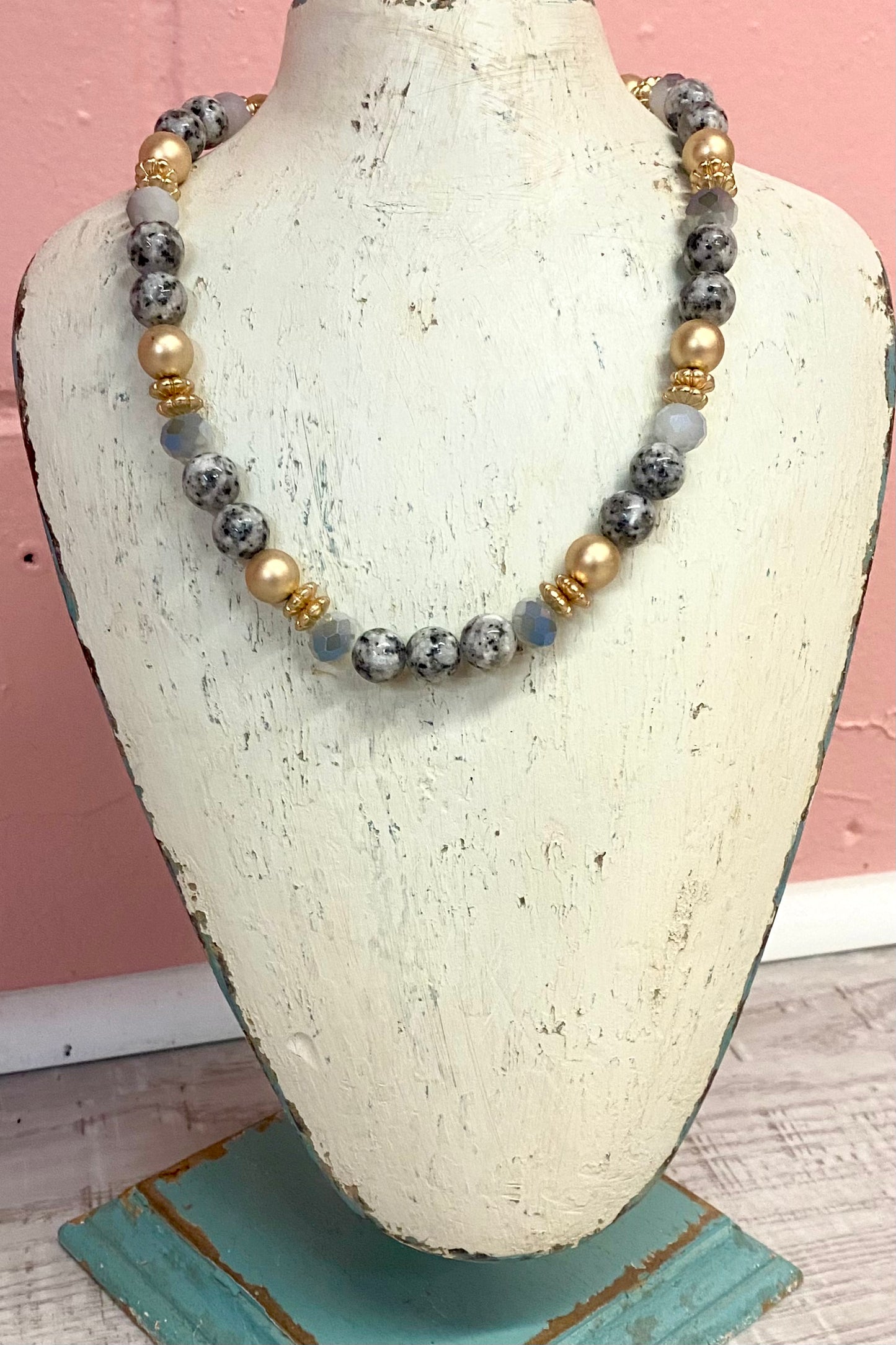 Beaded Stone & Metal Necklace