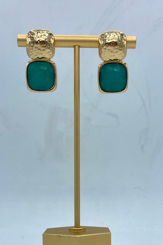 Teal Gold Square Earrings