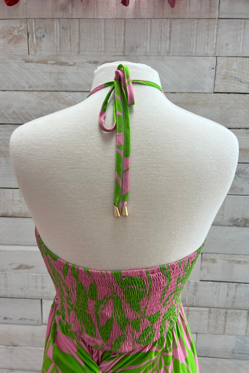 Halter Midi Dress- Pink/Green