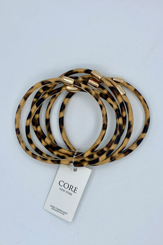 Leather Animal Print Bracelet Set (6 Bangles)