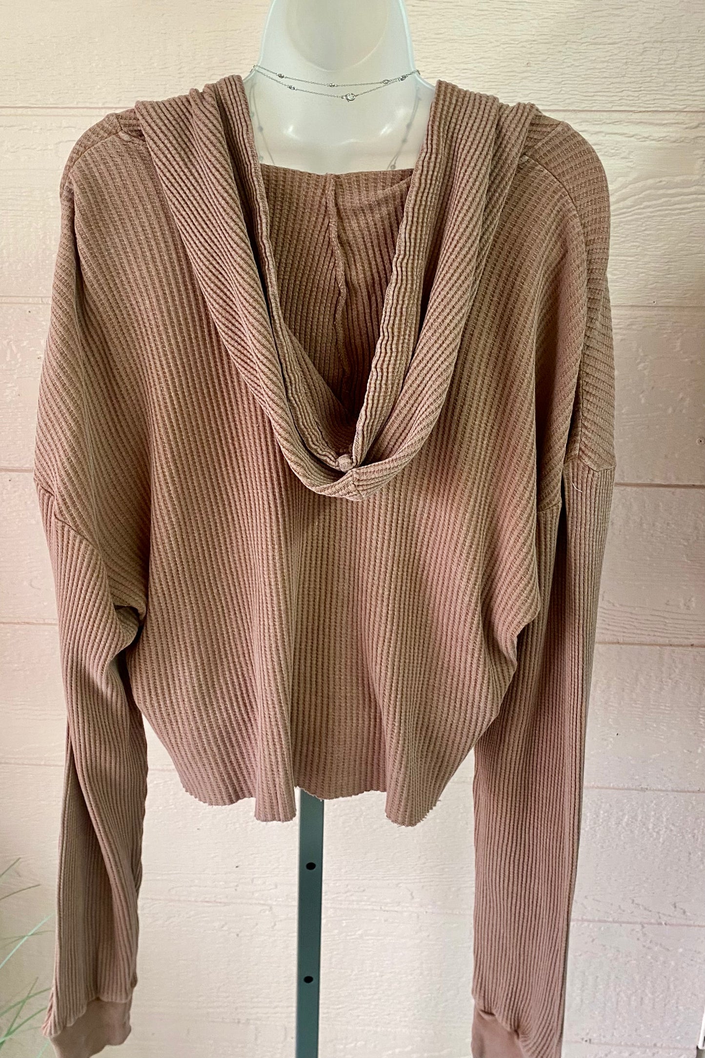 Mineral Washed Knitted Cropped Hoodie