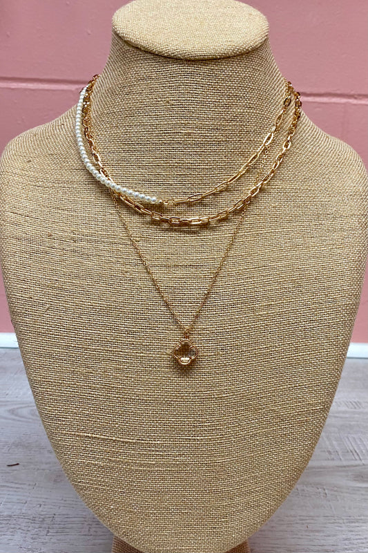 Layered Pearl and Pendant Necklace