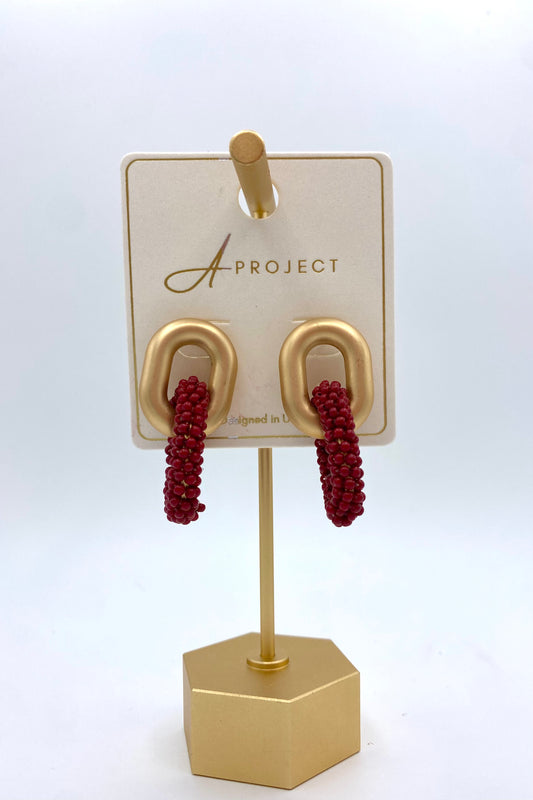 Seadbead & Gold Oval Linked Earrings