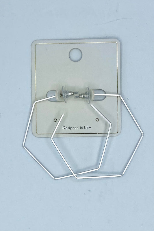 Silver Hexagon Hoops
