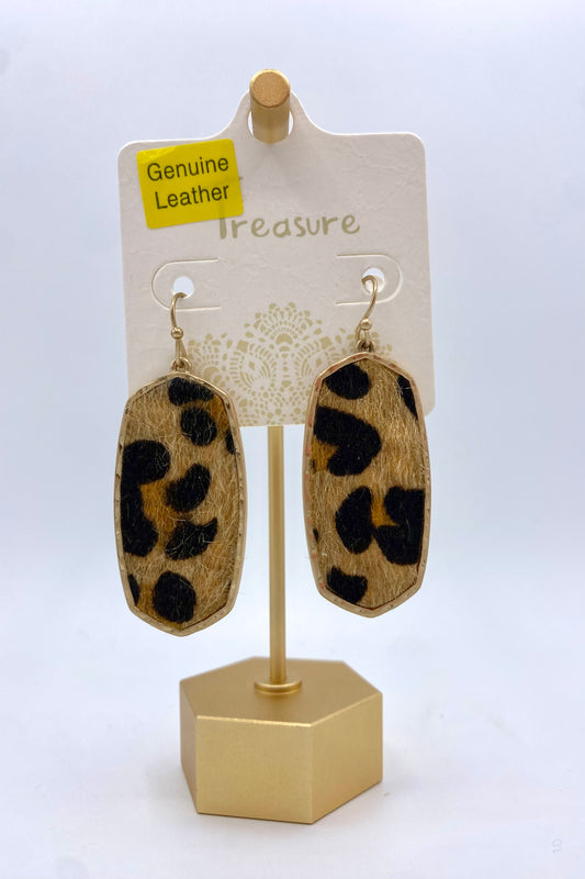 Animal Print & Gold Hexagon Earrings
