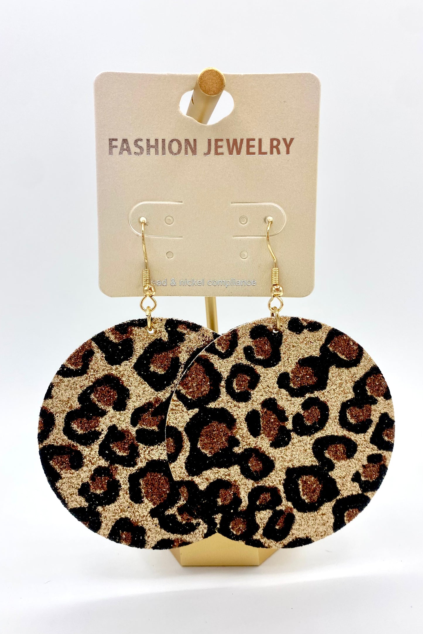 Glitter Leopard & Leather Disk Earrings