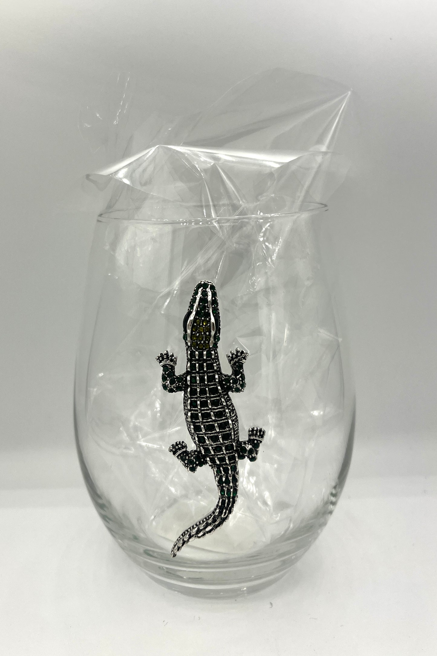 Alligator Jeweled Stemless Wine Glass