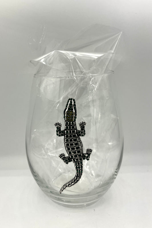 Alligator Jeweled Stemless Wine Glass