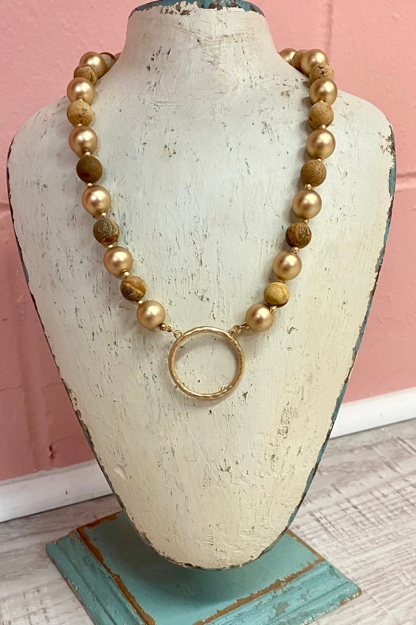 Stone & Metal Ball Necklace