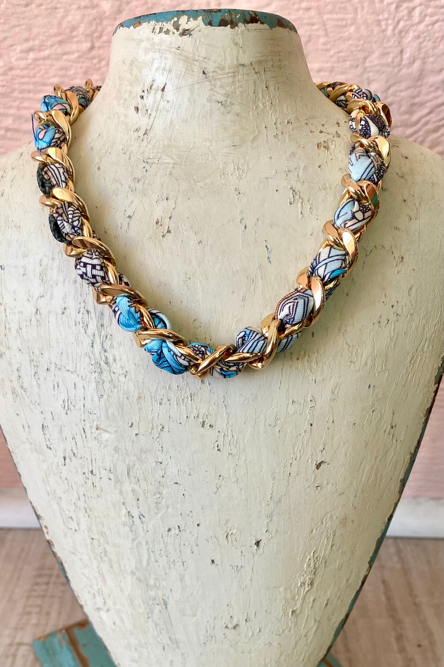 Scarf Fabric Chain Statement Choker