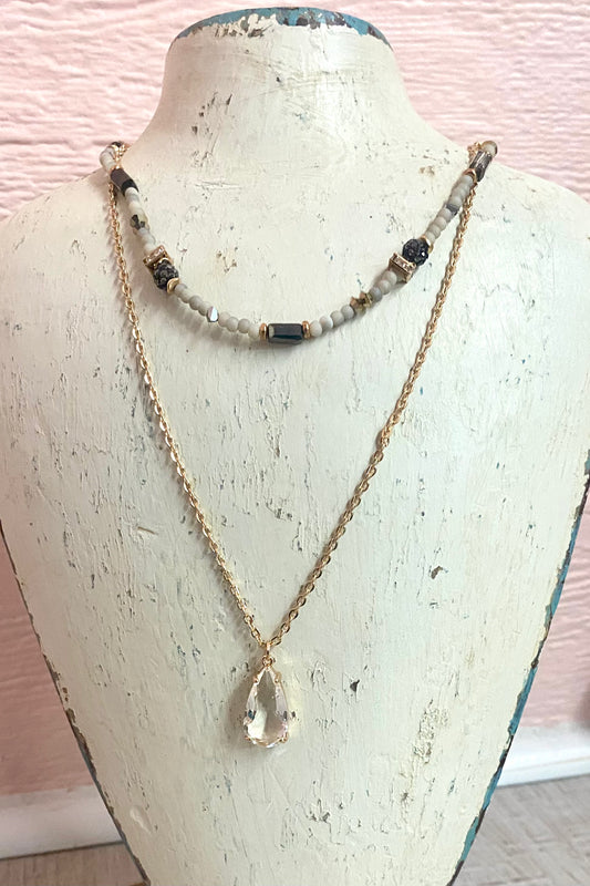 Beaded Teardrop Layered Choker