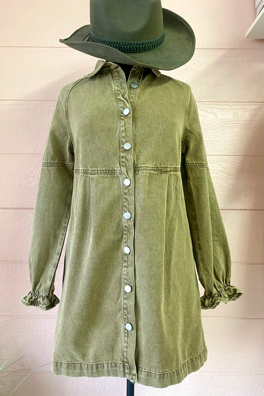 Washed Denim Button Down Dress