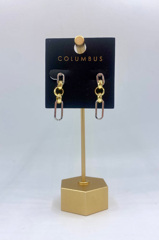 Linked Two-Toned Chain and Oval Earrings