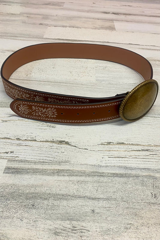 Vintage Buckle Floral Embroidered Belt