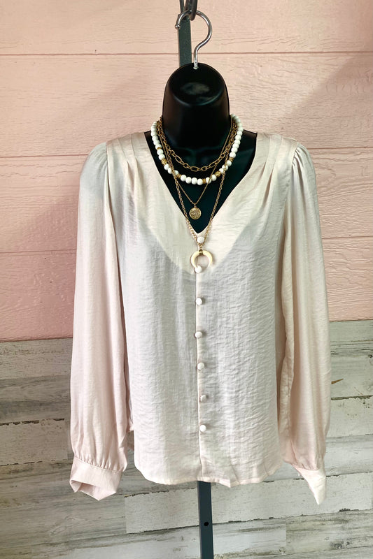Textured Satin Long Sleeve Button Down Top
