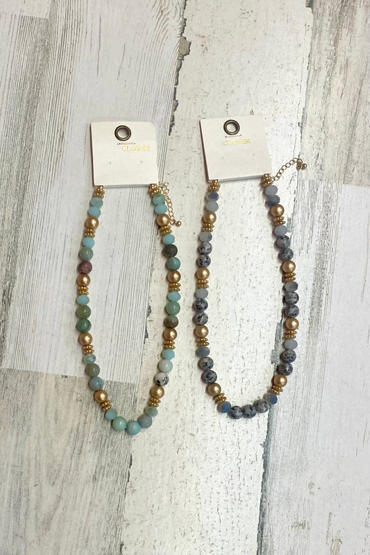 Beaded Stone & Metal Necklace