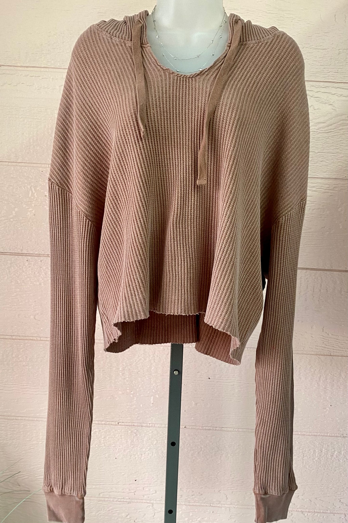 Mineral Washed Knitted Cropped Hoodie