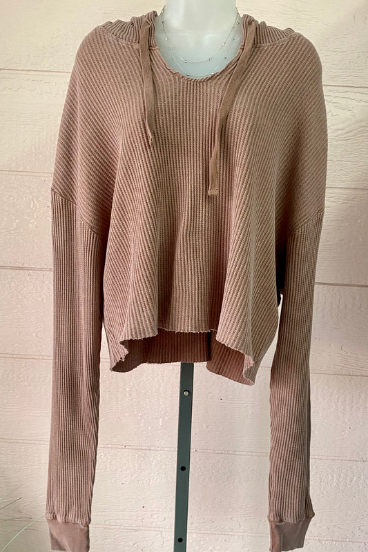 Mineral Washed Knitted Cropped Hoodie