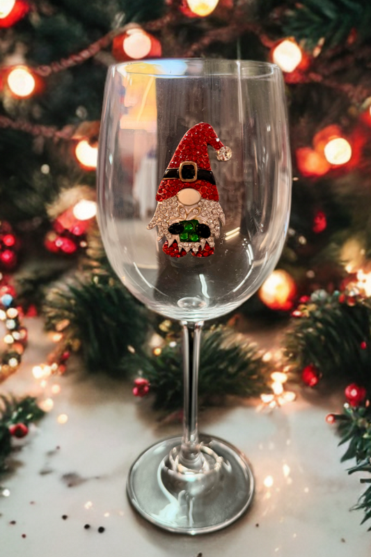 Christmas Gnome Stemmed Wine Glass