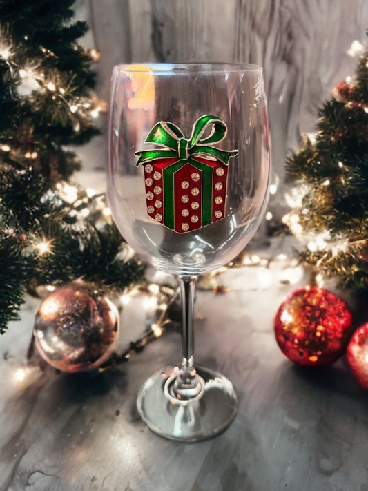 Christmas Present Stemmed Wine Glass